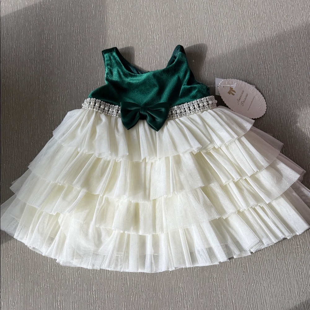 American Princess Green Velvet and White Dress